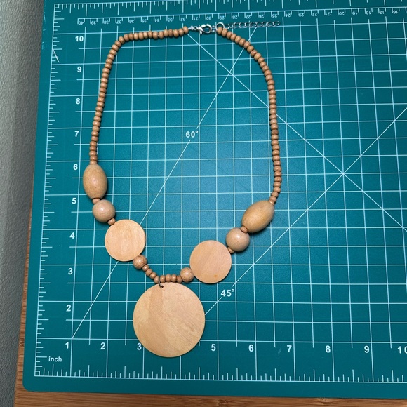 Natural Wood Circle Pendant Necklace - Tan - Picture 2 of 2